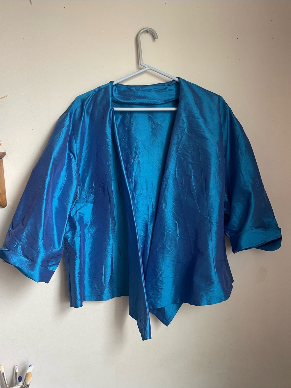 Whimsical Bright Teal 100% Raw Silk Jacket Festival light weight wrap